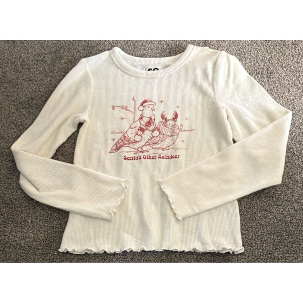 SO Girls White Santa Reindeer Graphic T-Shirt Size 12 Plus NWT A4